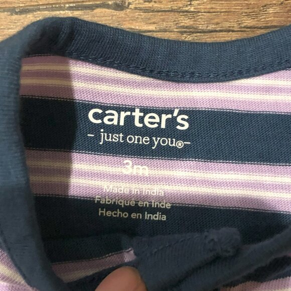 Carters Unisex Blue, Purple & White stripes Romper 3 months - Picture 2 of 3